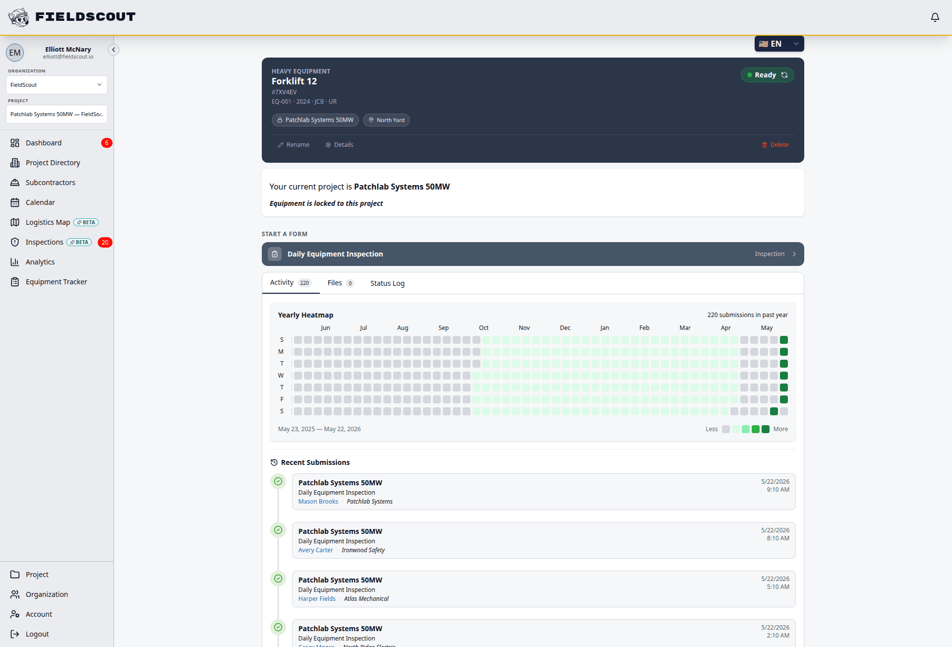 FieldScout critical equipment detail view for data center readiness